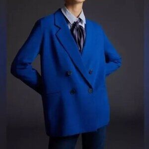 Anthropologie Maeve Double Breasted Blazer Jacket Blue Oversized
